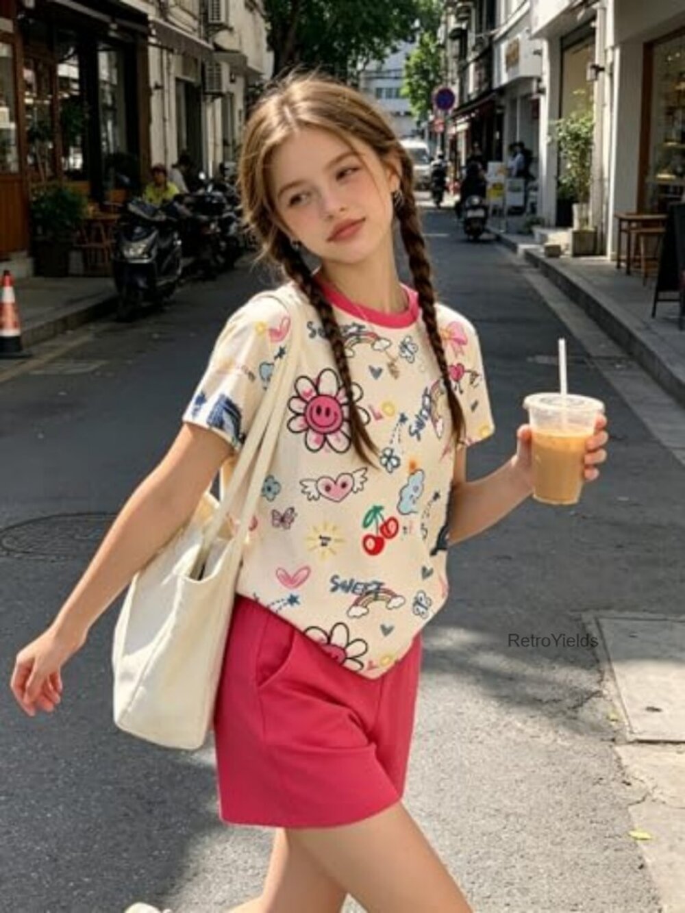 Girls Butterfly Print T-Shirt and Shorts Set Summer Outfit - Picture 3 of 7